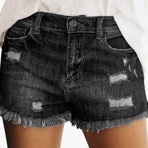 luvamia Women's Casual Mid Rise Denim Shorts Stretch Ripped Raw Hem Jean Shorts